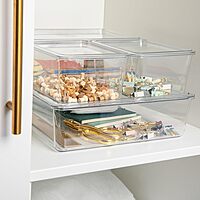 Martha Stewart Brody Plastic Storage Organizer Bins with Lids for Home Office, Kitchen, or Bathroom, 8 Pack