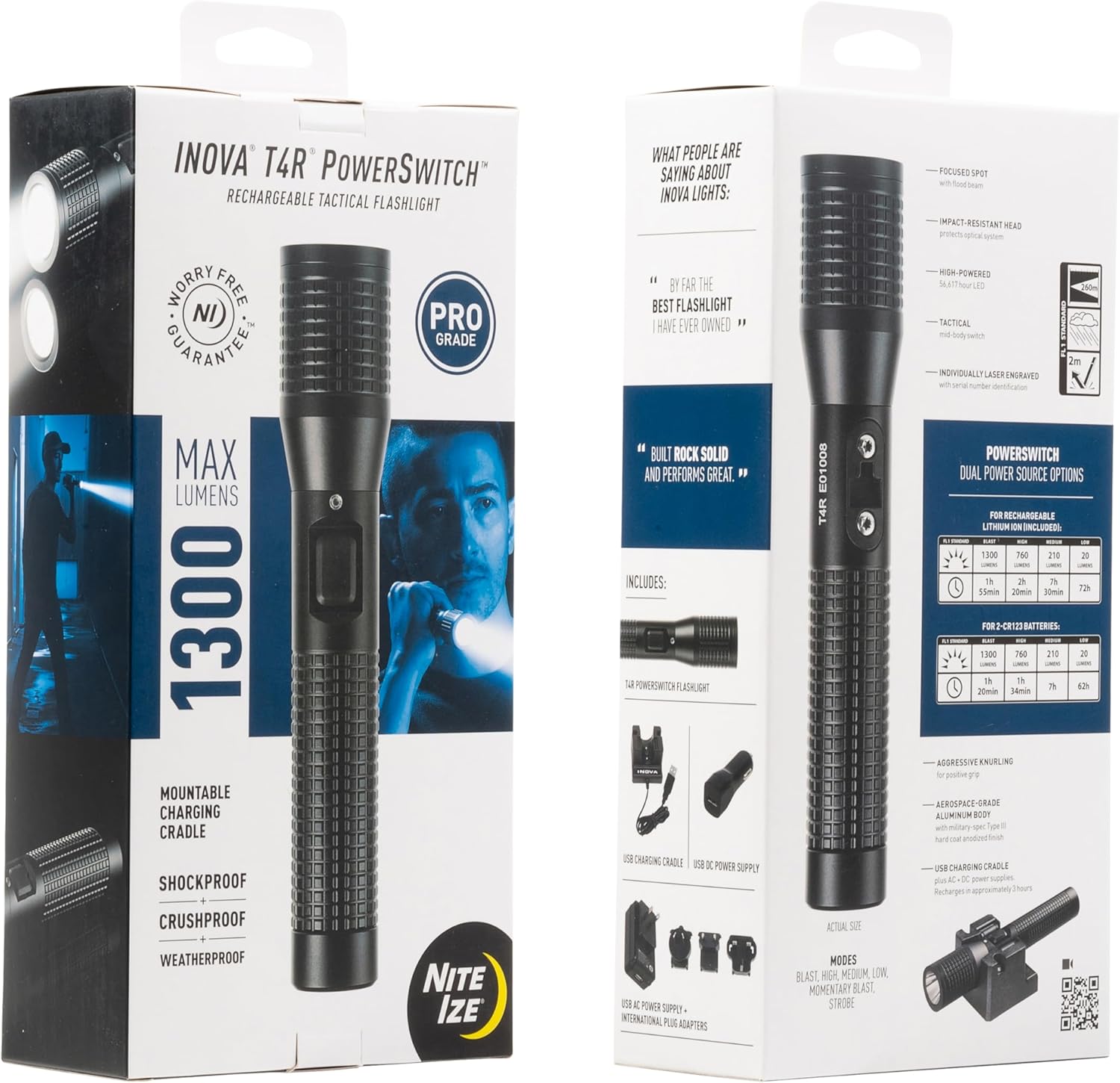 Nite Ize INOVA T4R Powerswitch Rechargeable Tactical Flashlight - 1300 Lumen Tactical Flashlight with Professional-Grade USB