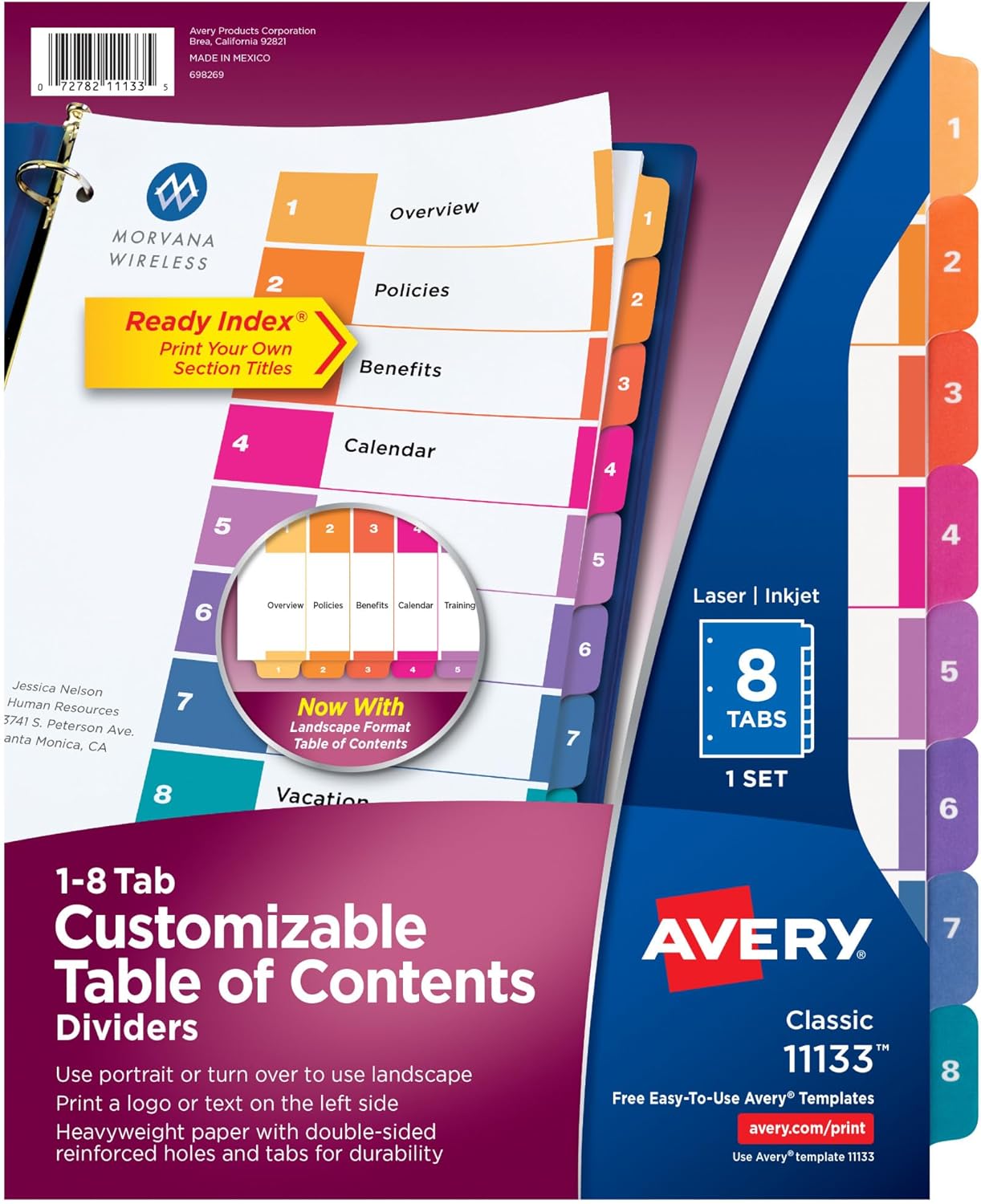 Avery Ready Index Dividers for 3 Ring Binders, Letter-Size, Multicolor, Printable Table of Contents