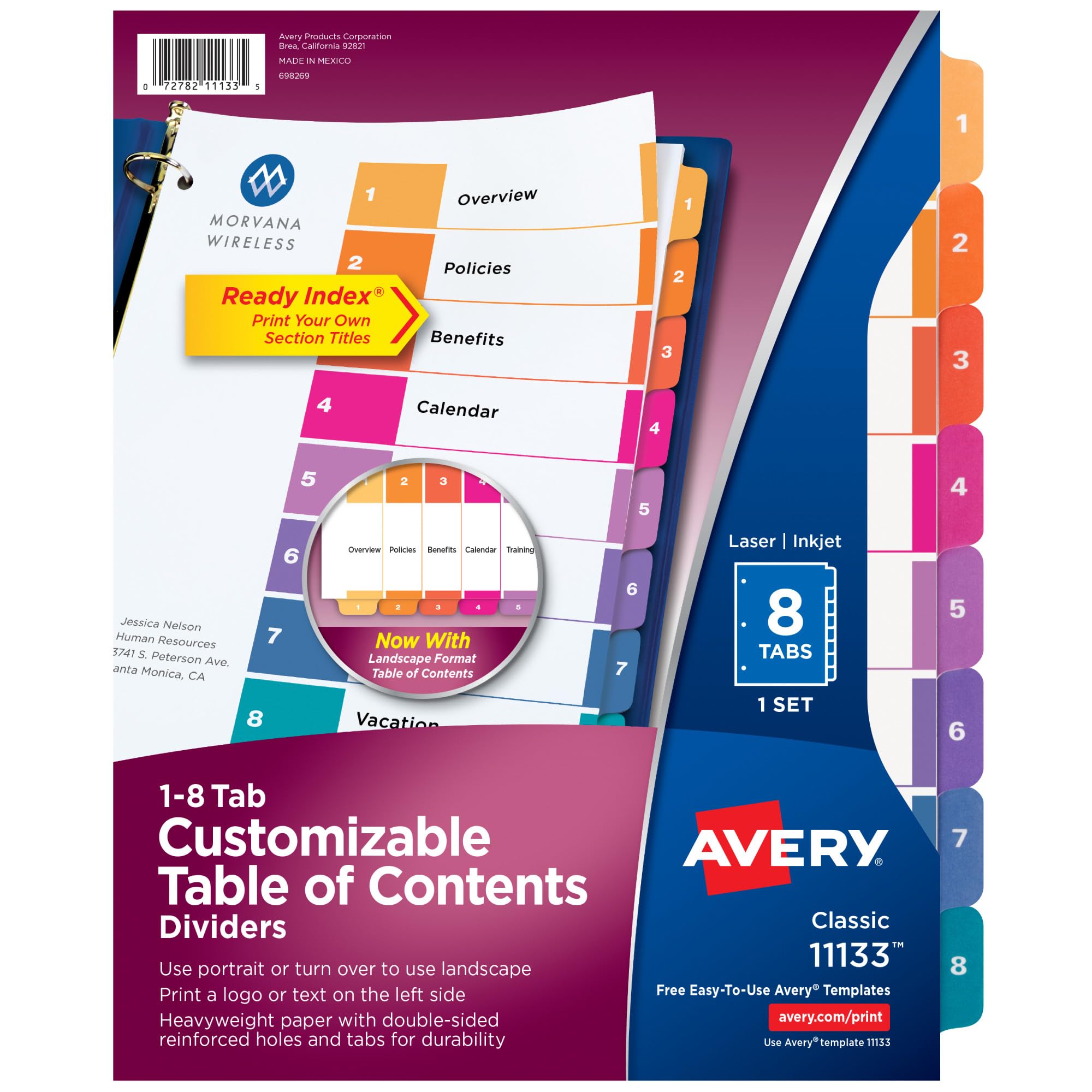 Avery Ready Index Dividers for 3 Ring Binders, Letter-Size, Multicolor, Printable Table of Contents