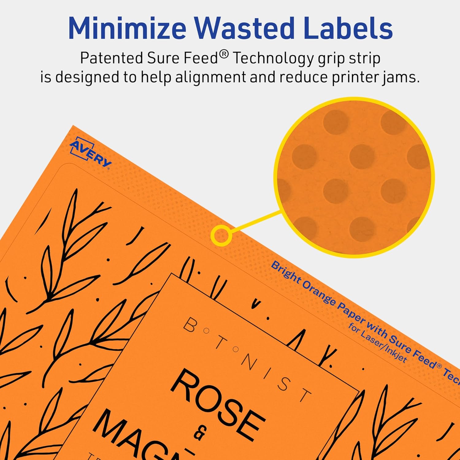 Avery Printable Rectangle Labels, Sure Feed Technology, 5" x 8-1/8", Bright Orange, Laser/Inkjet