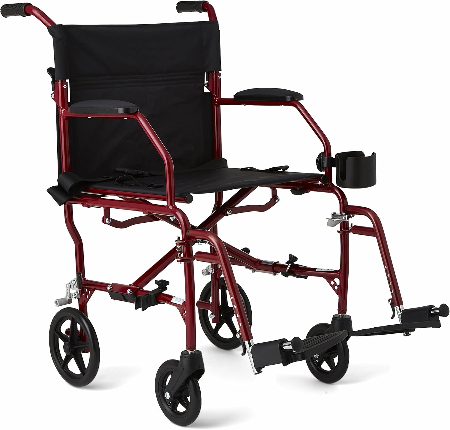 Medline Ultra Lightweight Transport Wheelchair for Adults, Foldable, 19-Inch Seat Width, Red Frame