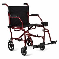 Medline Ultra Lightweight Transport Wheelchair for Adults, Foldable, 19-Inch Seat Width, Red Frame, Black Upholstery Red Wheelchair