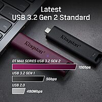 Kingston DataTraveler Max Type-A 256GB High Performance USB Flash Drive USB 3.2 Gen 2 Up to 1000 MB/s Sliding Cap Design