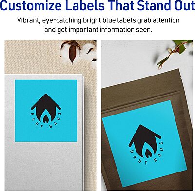 Avery Printable Square Labels, Sure Feed Technology, 4" x 4", Bright Blue