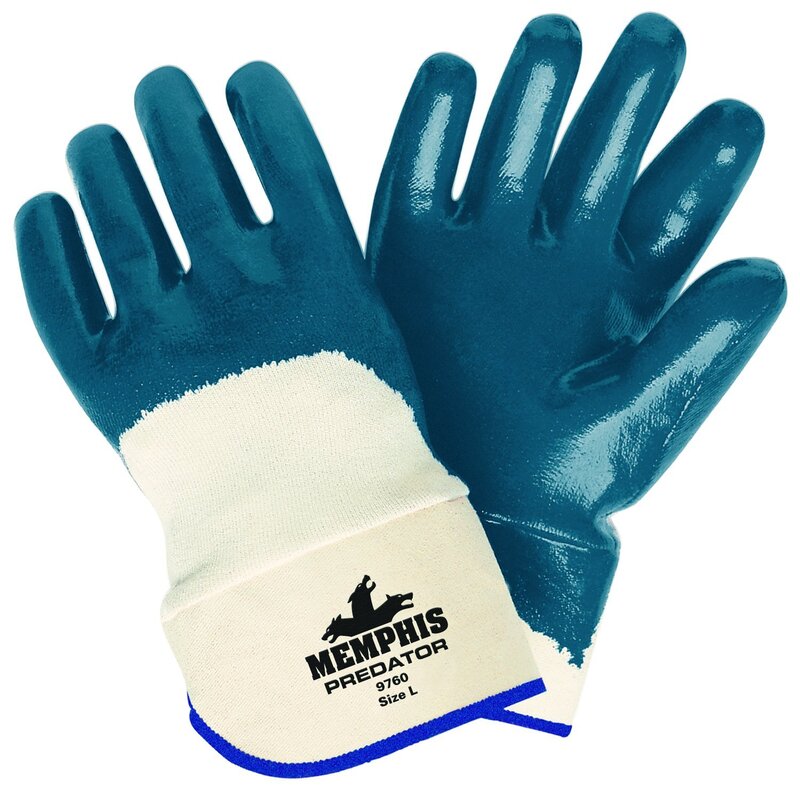 MCR Safety 9760K Predator Kevlar Reinforced Knitted Palm Men's Gloves with Safety Cuff, Blue/White, Large, 1-Pair