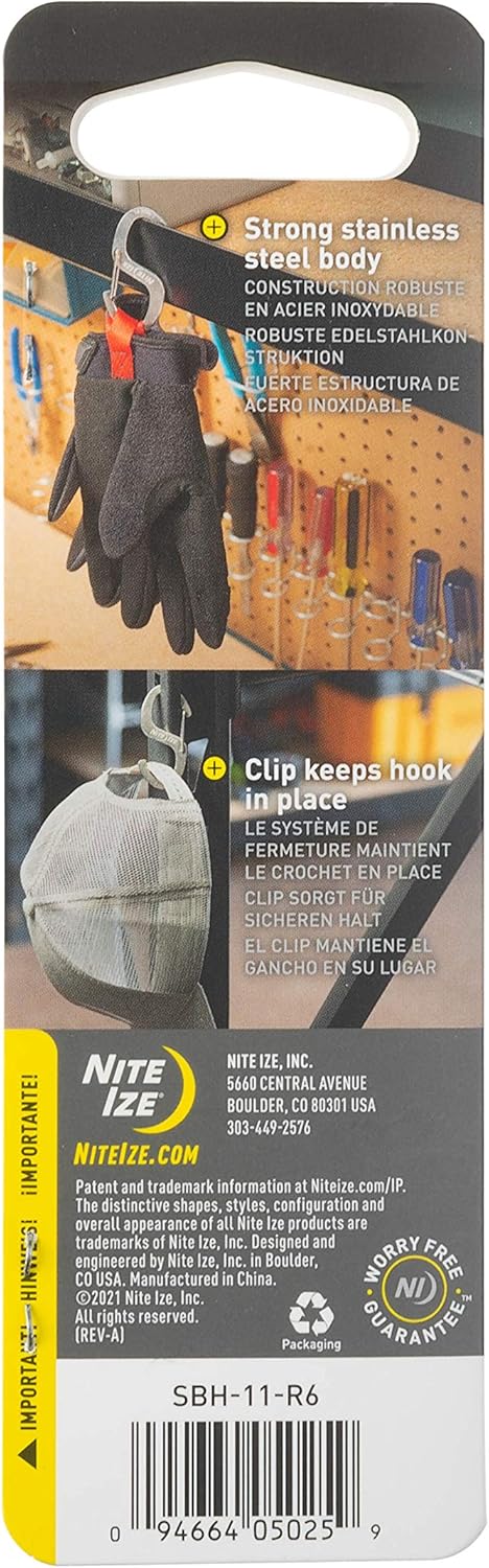 Nite Ize S-Biner Hook 'N Hold S-Hook, Stainless Steel S-Hook, Holds Pans, Tools and Plants, Stainless 1 Count (Pack of 1)