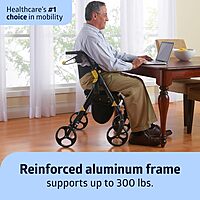 Medline Premium Empower Folding Mobility Rollator Walker with Memory Foam Seat, Black, 300 lb. Weight Capacity, 8” Wheels