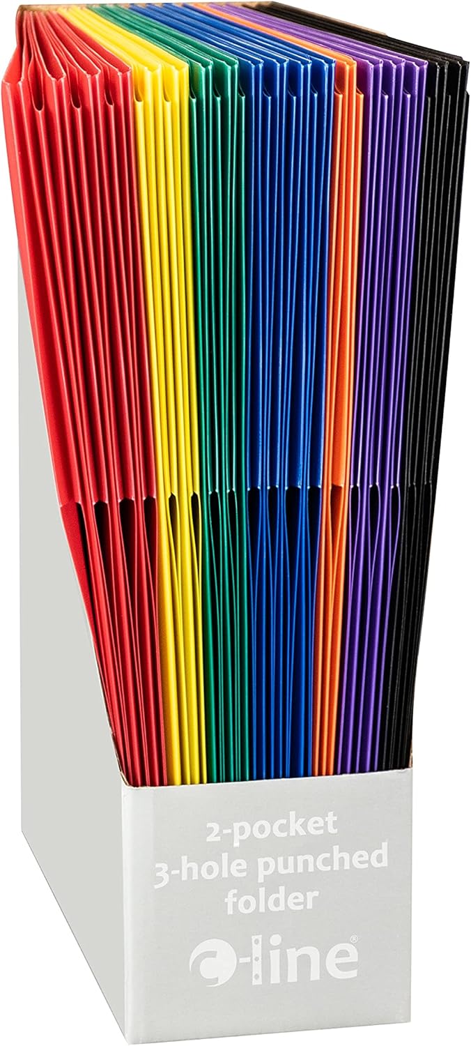 C-Line 2-Pocket Heavyweight Poly Portfolio Folder, 3-Hole Punch, Letter (11 x 8.5) - Assorted Colors, Pack of 36