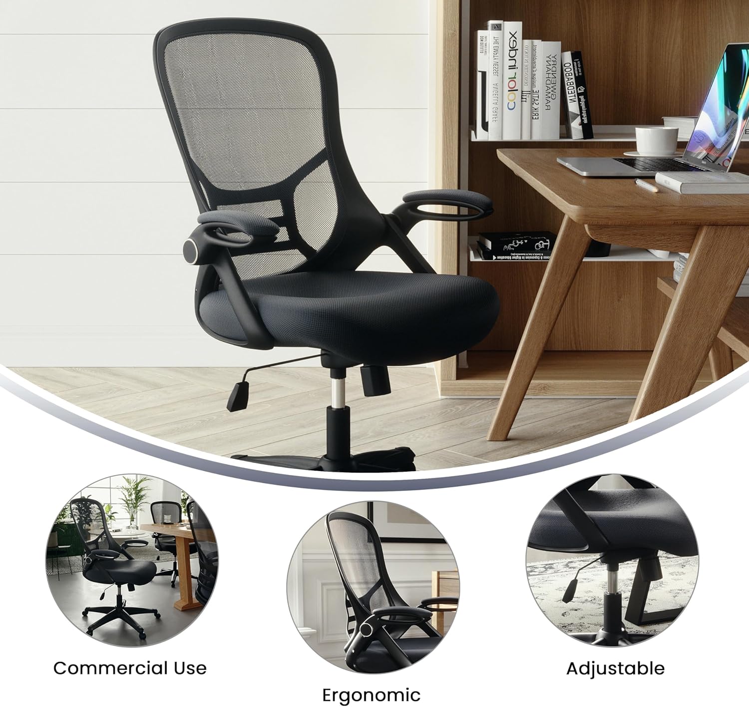 Flash Furniture Porter High-Back Mesh Ergonomic Swivel Office Chair with Adjustable Lumbar Support and Flip-Up Armrests