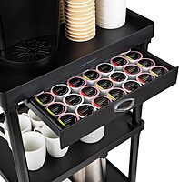 Mind Reader Bar Cart, Rolling, Utility Cart, 3-Tier, Coffee Cart, Bathroom, Kitchen, Plastic, 20"L x 15"W x 34.5"H, Black