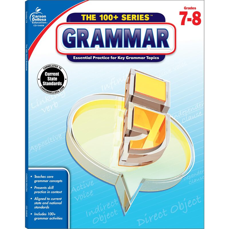 Carson Dellosa | The 100 Series: Grammar Workbook Grades 7-8, Language Arts, 128pgs (Volume 11)