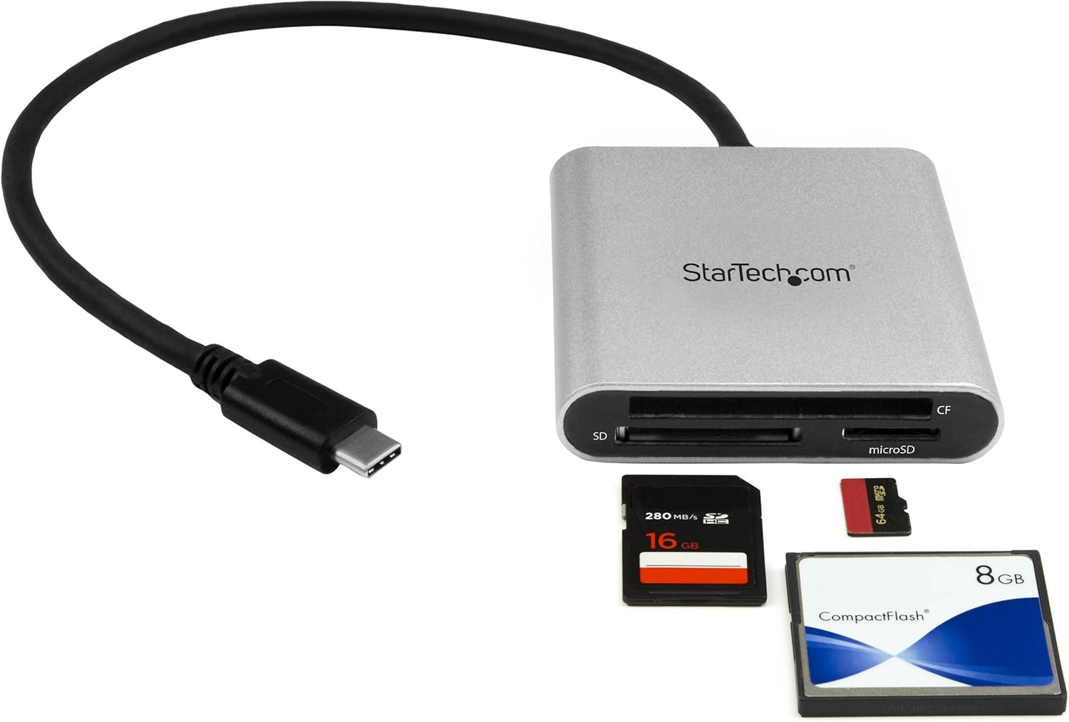 StarTech.com USB 3.0 Flash Memory Multi-Card Reader/Writer with USB-C - SD microSD and CompactFlash Card Reader w/ Integrated USB-C Cable (FCREADU3C) Multi-card USB-C