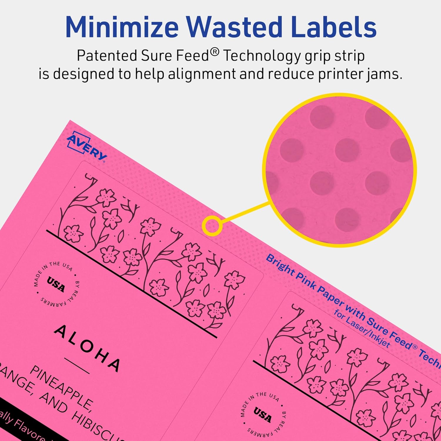Avery Printable Rectangle Labels, Sure Feed Technology, 5" x 3.5", Bright Pink, Laser/Inkjet Printable