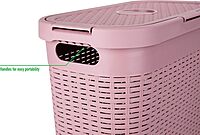 Mind Reader 40L Slim Laundry Hamper with Lid, Wicker-Style Plastic