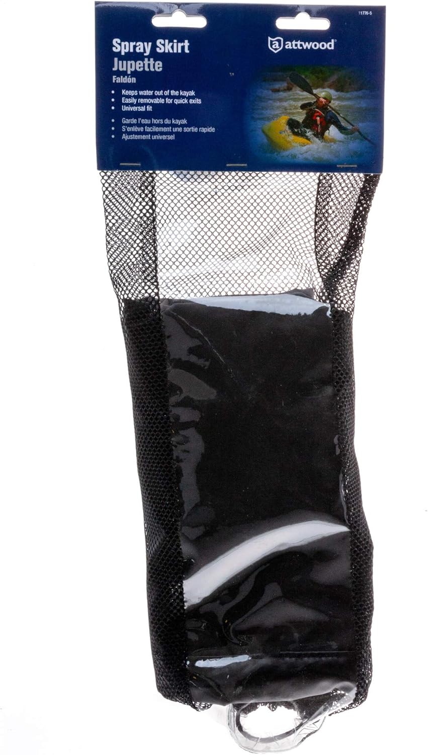 attwood 11776-5 Kayak Nylon Spray Skirt with Mesh Storage Bag, Black