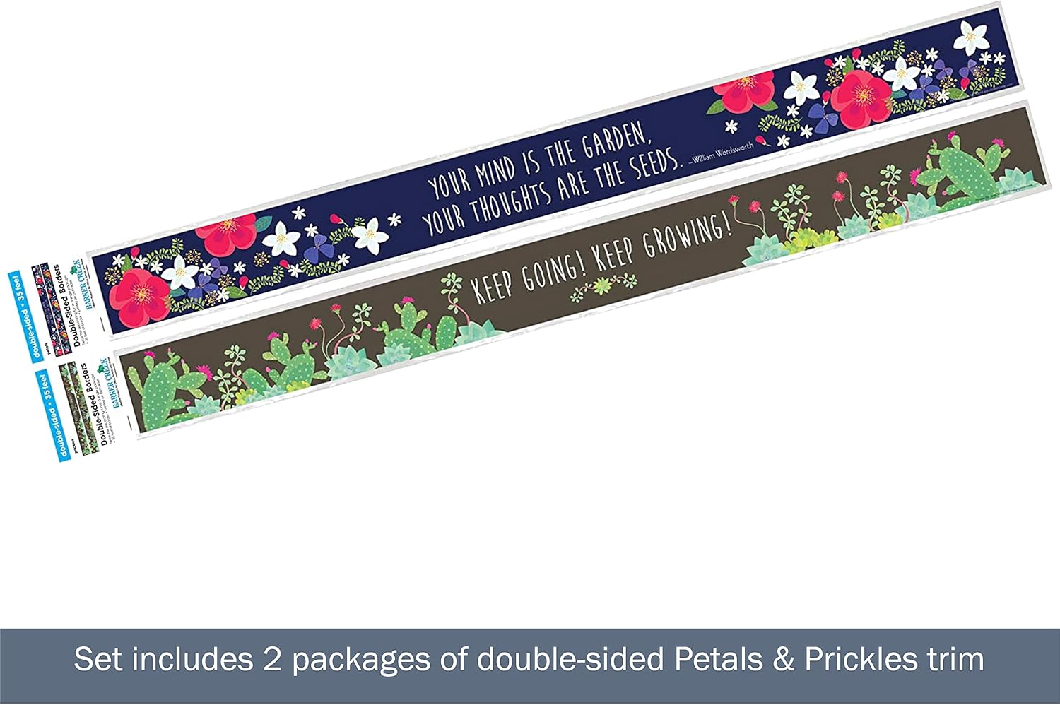 Barker Creek Double-Sided Border Set of 2, Petals & Prickles, Mixed-Design, 35' Each of 2 Designs