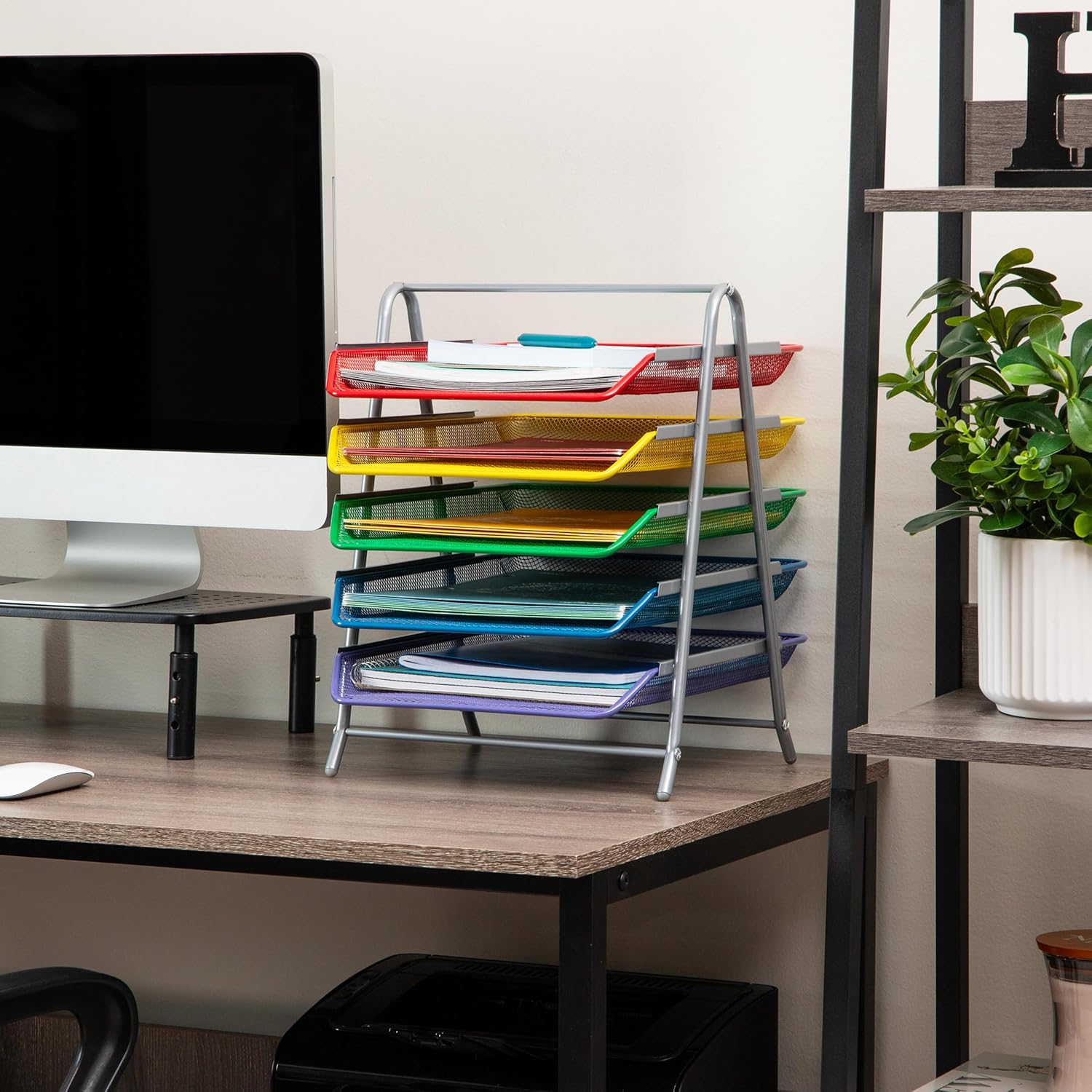 MIND READER 5-Tier Paper Tray Organizer, Metal Mesh Desktop File Storage