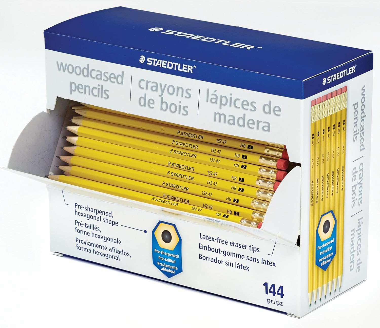 STAEDTLER Yellow School Pencils, Pre-Sharpened HB/#2, Wood Pencils with Eraser, 144ct & pencil sharpener