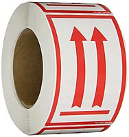 Aviditi Tape Logic 3" x 5", Two Red Arrows Over Red Bar, Red/White Warning Sticker, for Shipping, Handling, Packing