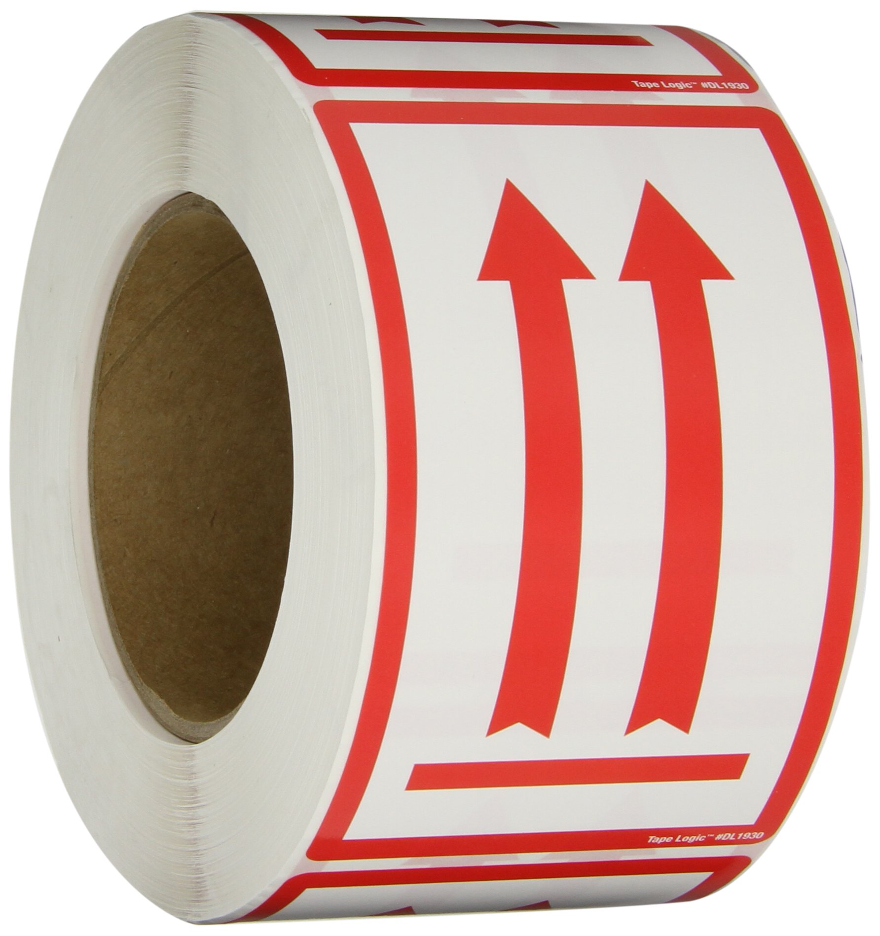 Aviditi Tape Logic 3" x 5", Two Red Arrows Over Red Bar, Red/White Warning Sticker, for Shipping, Handling, Packing