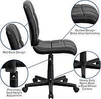 Flash Furniture Clayton Mid-Back Tufted Vinyl Upholstered Swivel Desk Chair with Padded Seat, Modern Adjustable Height Padded Office Chair, Black