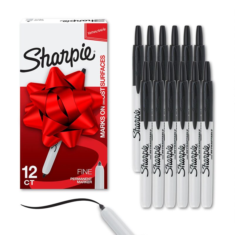 Sharpie Retractable Permanent Markers, Fine Point, Black, Box Of 12