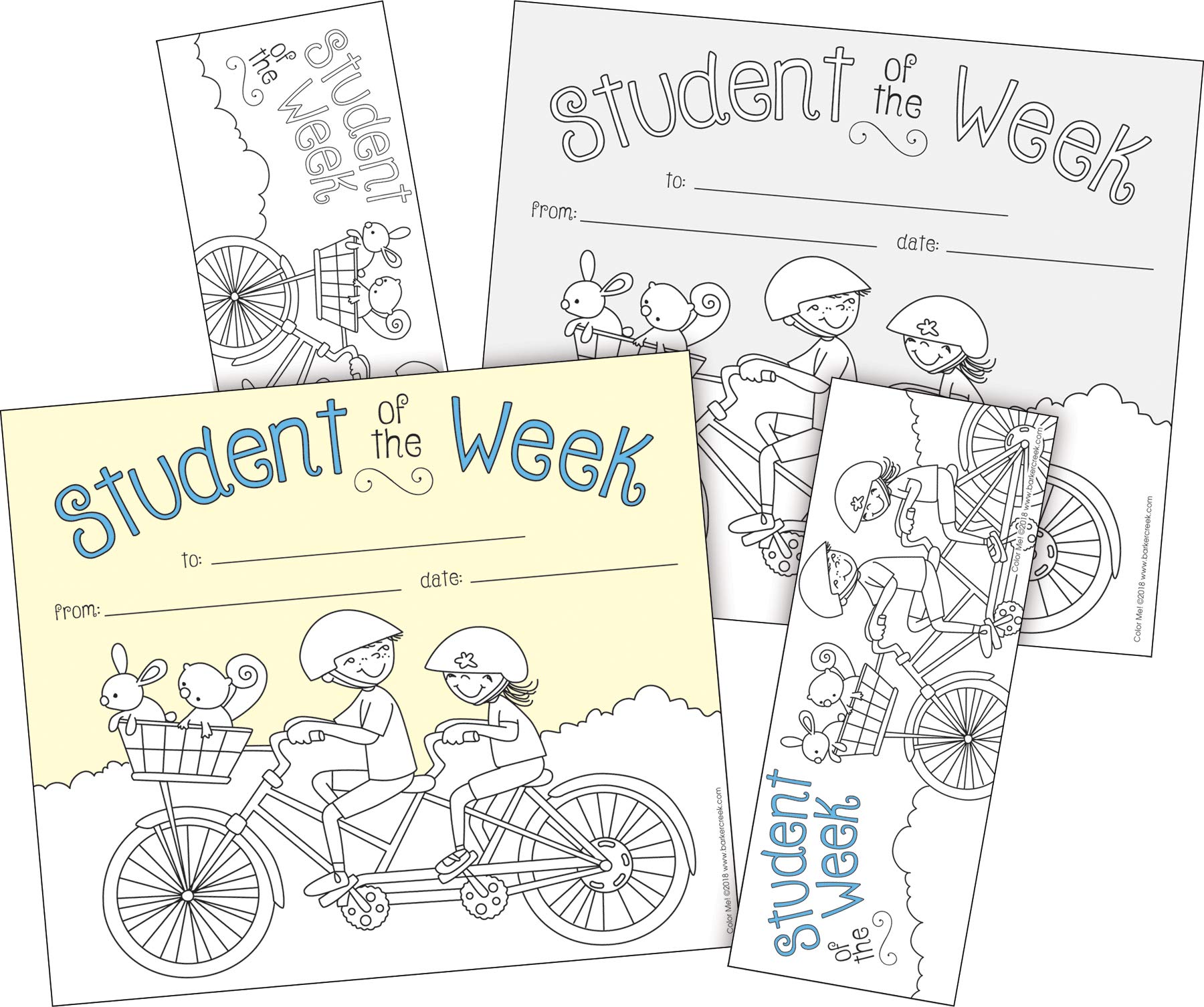 BARKER CREEK Recognition Awards and Bookmarks, Color Me Student of The Week, Awards are 6-3/8" x 5-1/2"