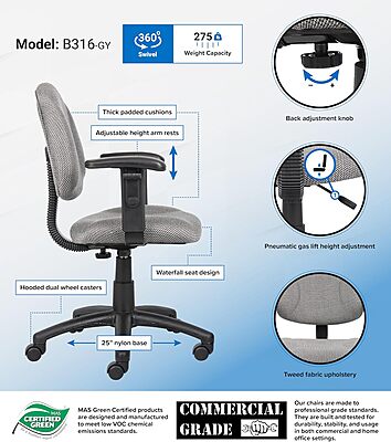 BOSS OFFICE PRODUCTS Perfect Posture Deluxe Fabric Task Chair