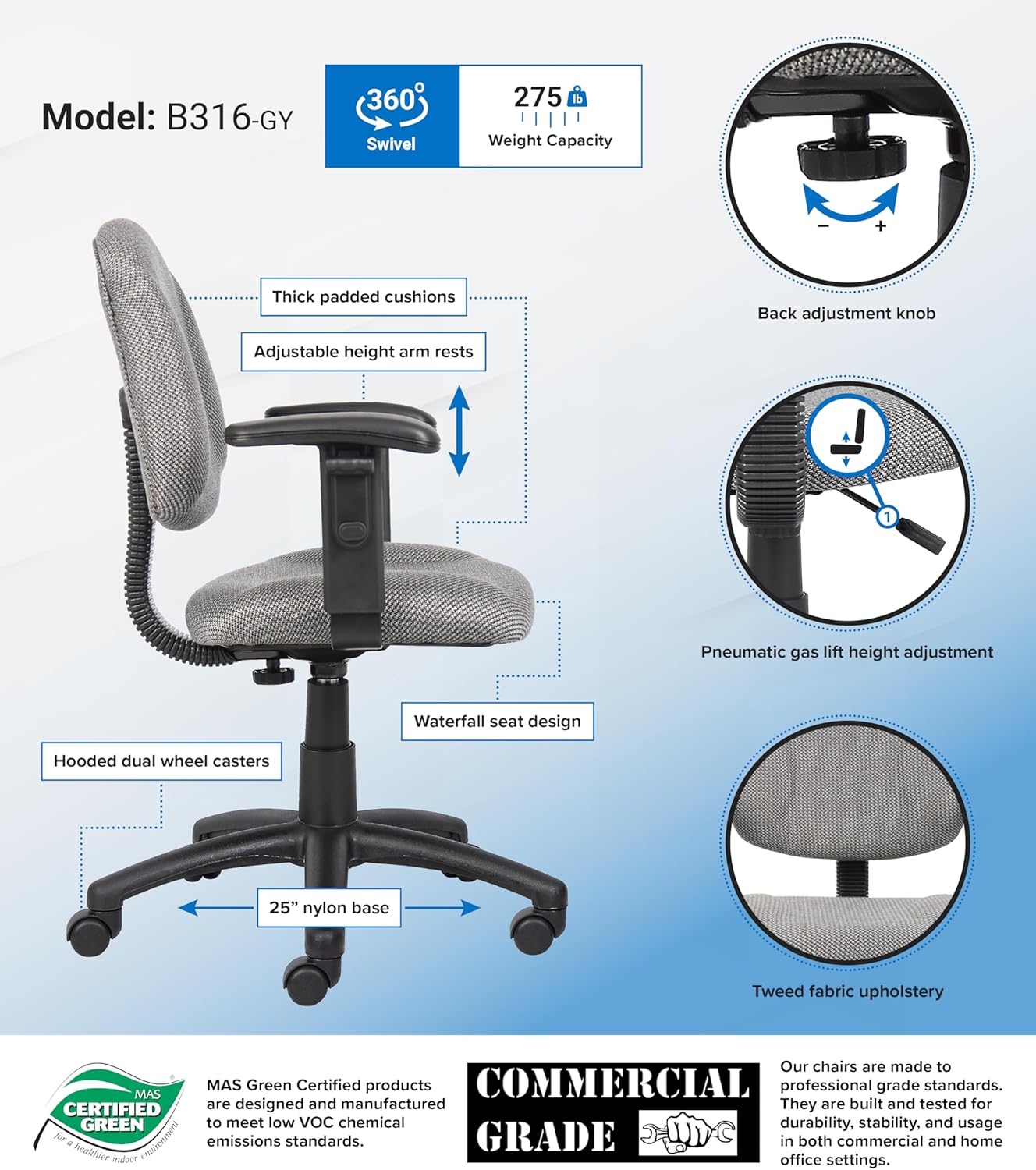 BOSS OFFICE PRODUCTS Perfect Posture Deluxe Fabric Task Chair
