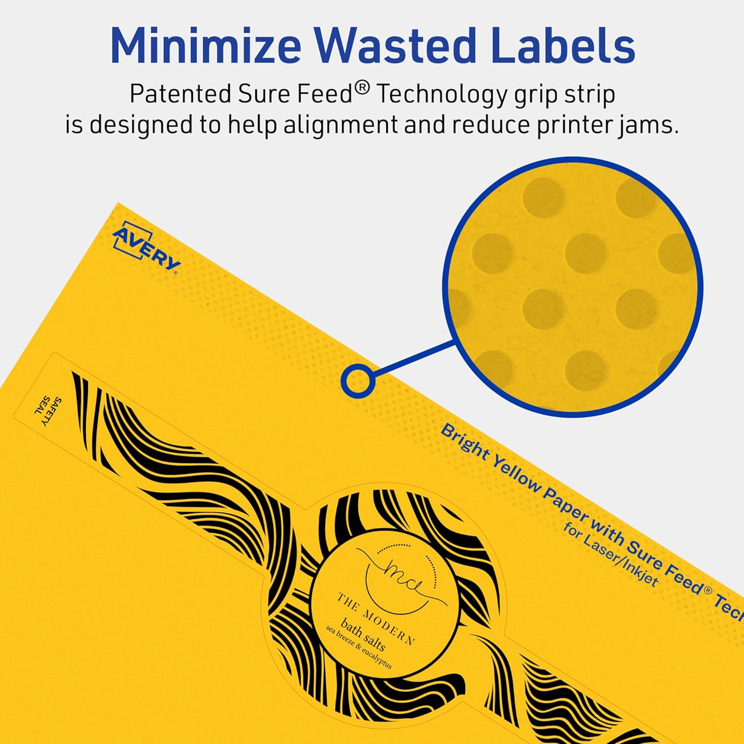 Avery Printable Wraparound Band Labels, Sure Feed Technology, 2-3/8" x 8", Bright Yellow, Cigar