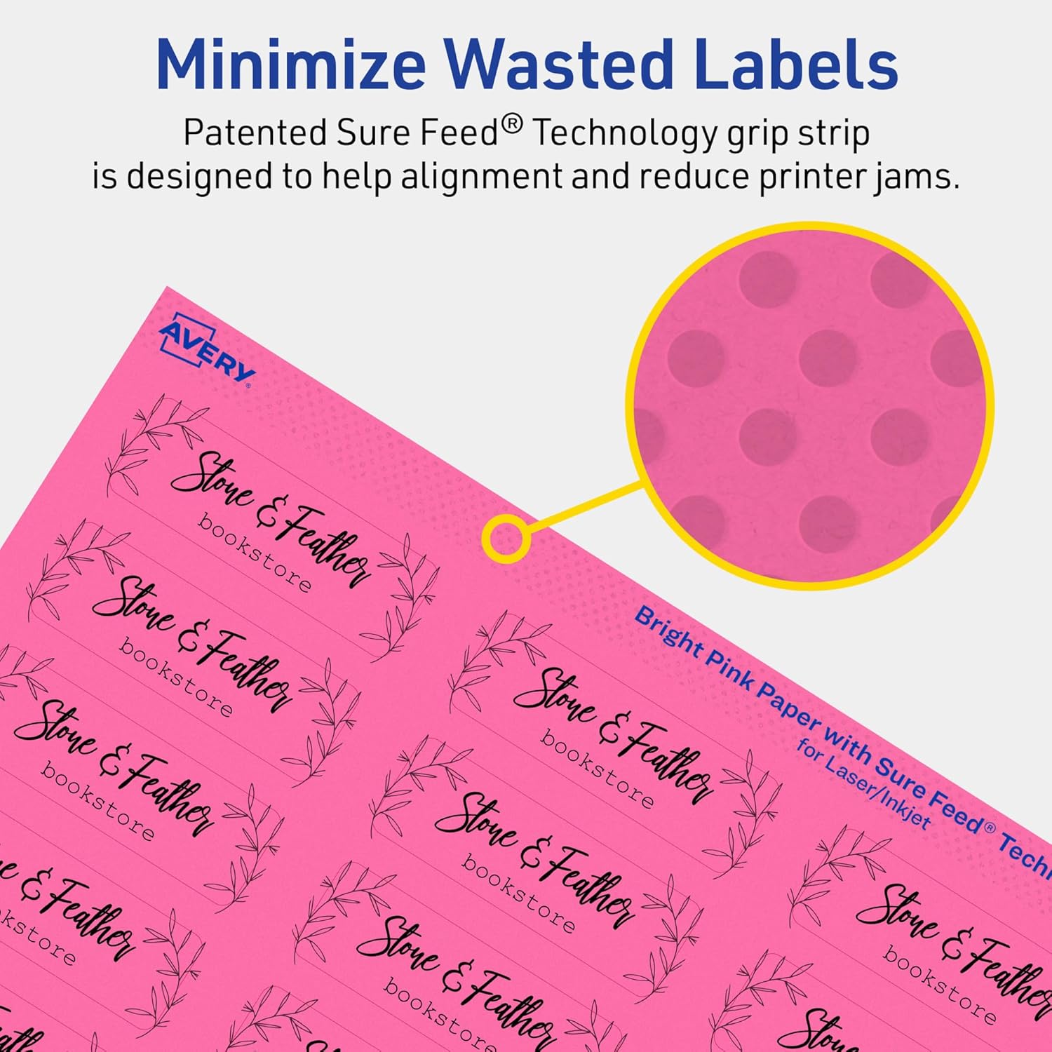 AVERY Printable Rectangle Labels, Sure Feed Technology, 3/4" x 2-1/4", Bright Pink, Print-to-Edge, Laser/Inkjet