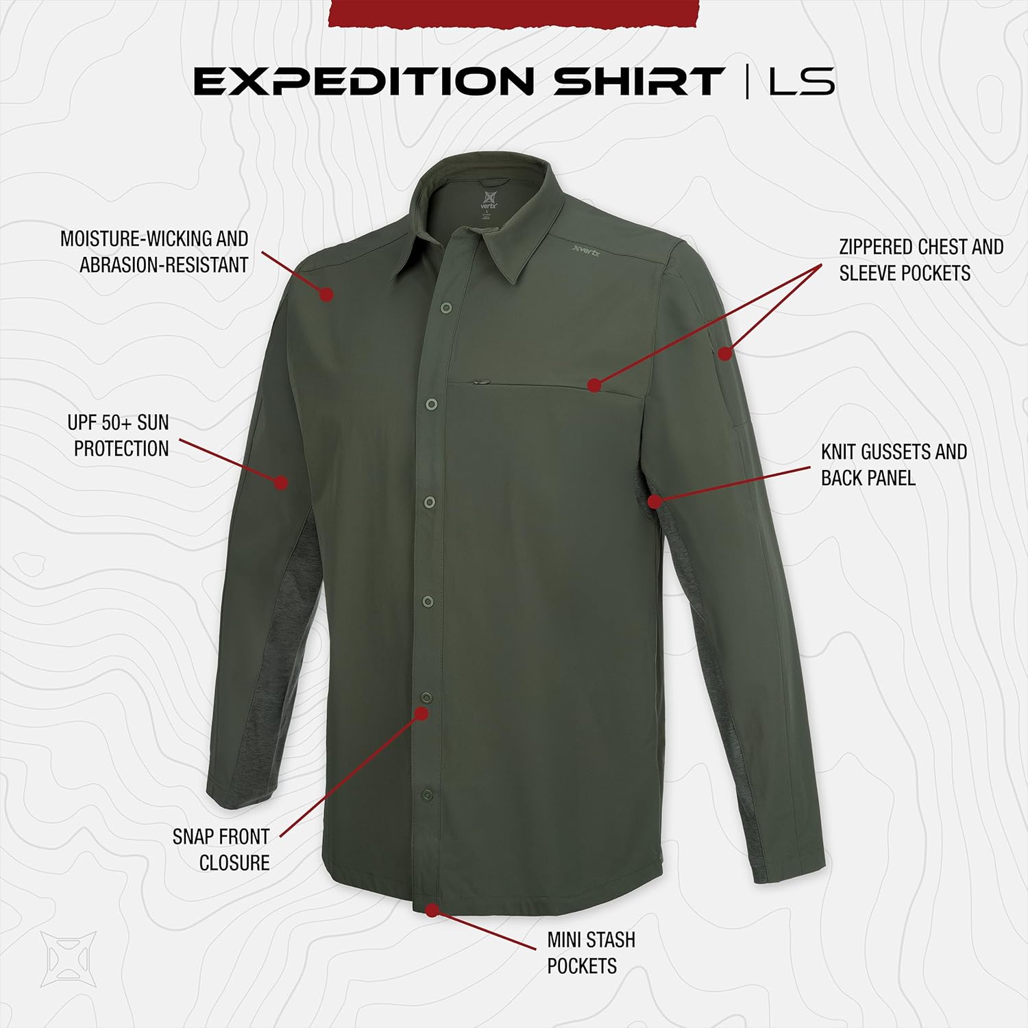 VERTX Expedition Men's Long Sleeve Tactical Shirt, CCW Compatible