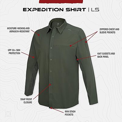 VERTX Expedition Men's Long Sleeve Tactical Shirt, CCW Compatible