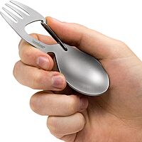 Kershaw Ration Multi Tool Spork, Stainless Steel Spoon, Fork, Carabiner and Bottle Opener, Regular and XL Sizes Silver
