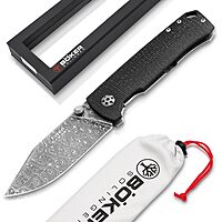 Böker SOLINGEN® Tiger Damascus collector's knife - Damascus folding pocket knife - premium folding knife ball bearing with thumb stud - handmade Framelock Knife with clip - Made in Germany