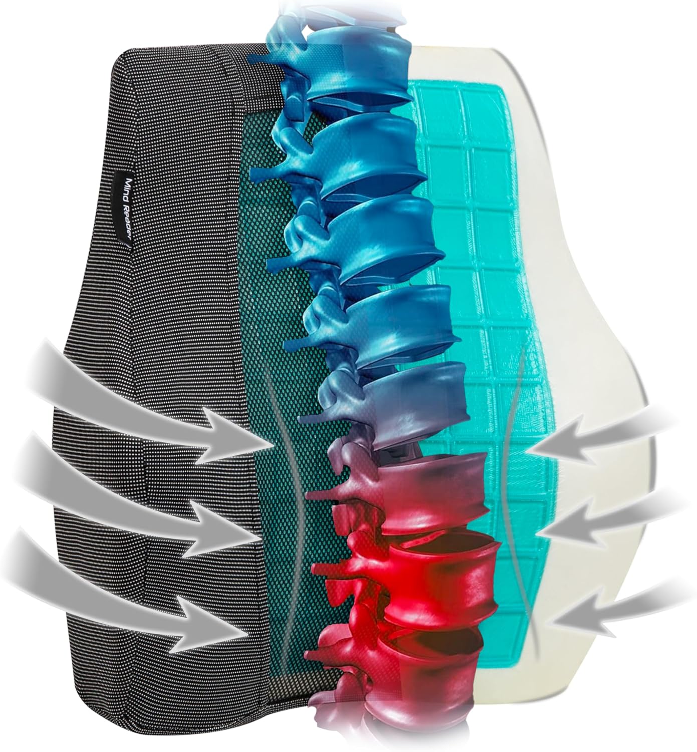 MIND READER Air-Cloud Lumbar Cushion, Memory Foam Back Support