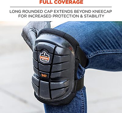 Ergodyne ProFlex 347 Professional Knee Pads, Protective Long Cap, Lighweight Gel Padded Technology, Adjustable Straps, Black