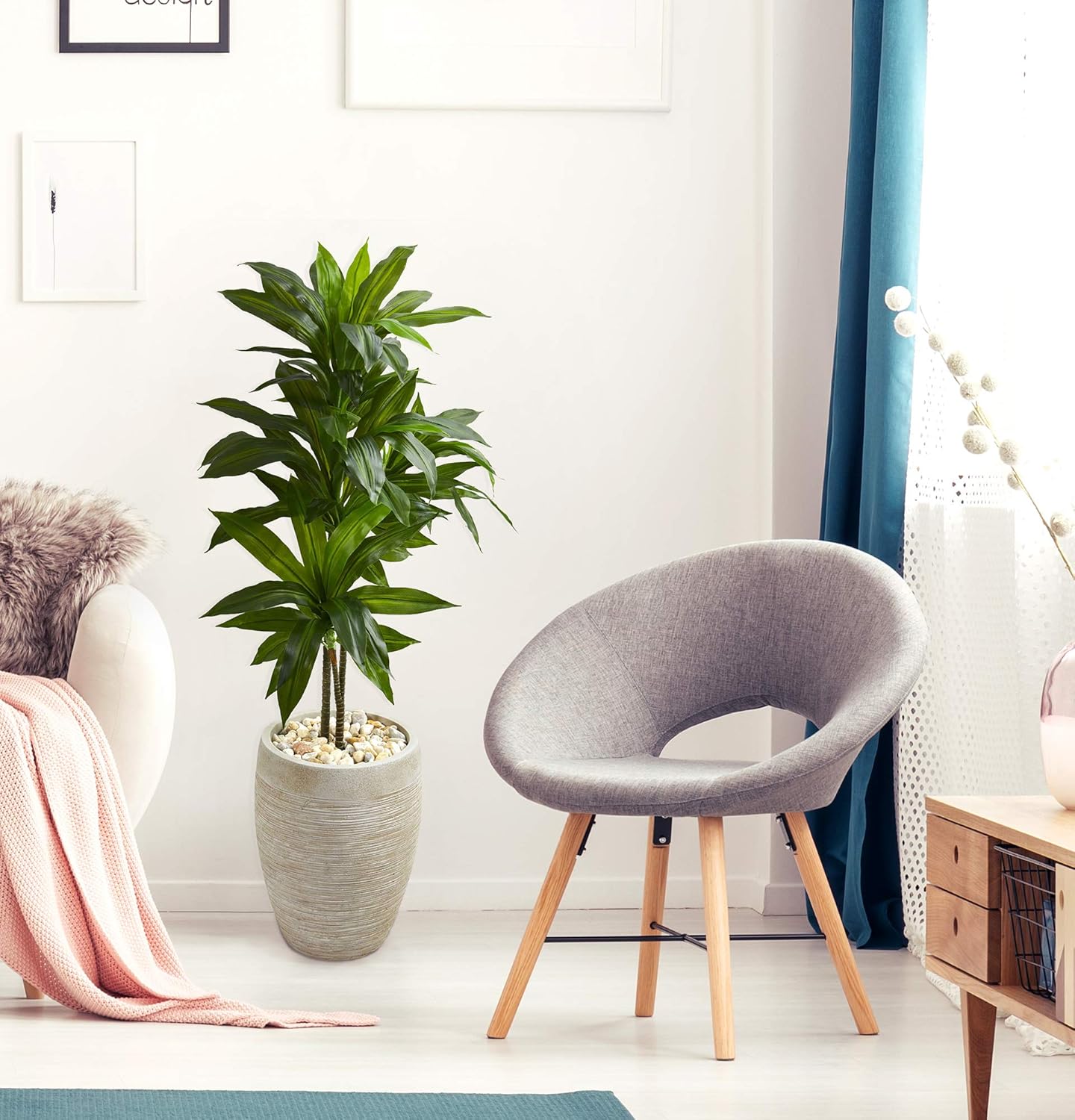 Nearly Natural 4ft. Dracaena Artificial Plant in Sand Colored Planter (Real Touch), Green