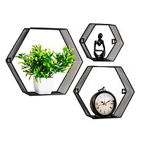 Mind Reader Hexagon Floating Shelves, Wall Decor, Honeycomb Accent Shelf, Office, Metal Mesh, 14" L x 4" W x 12" H, Set of 3