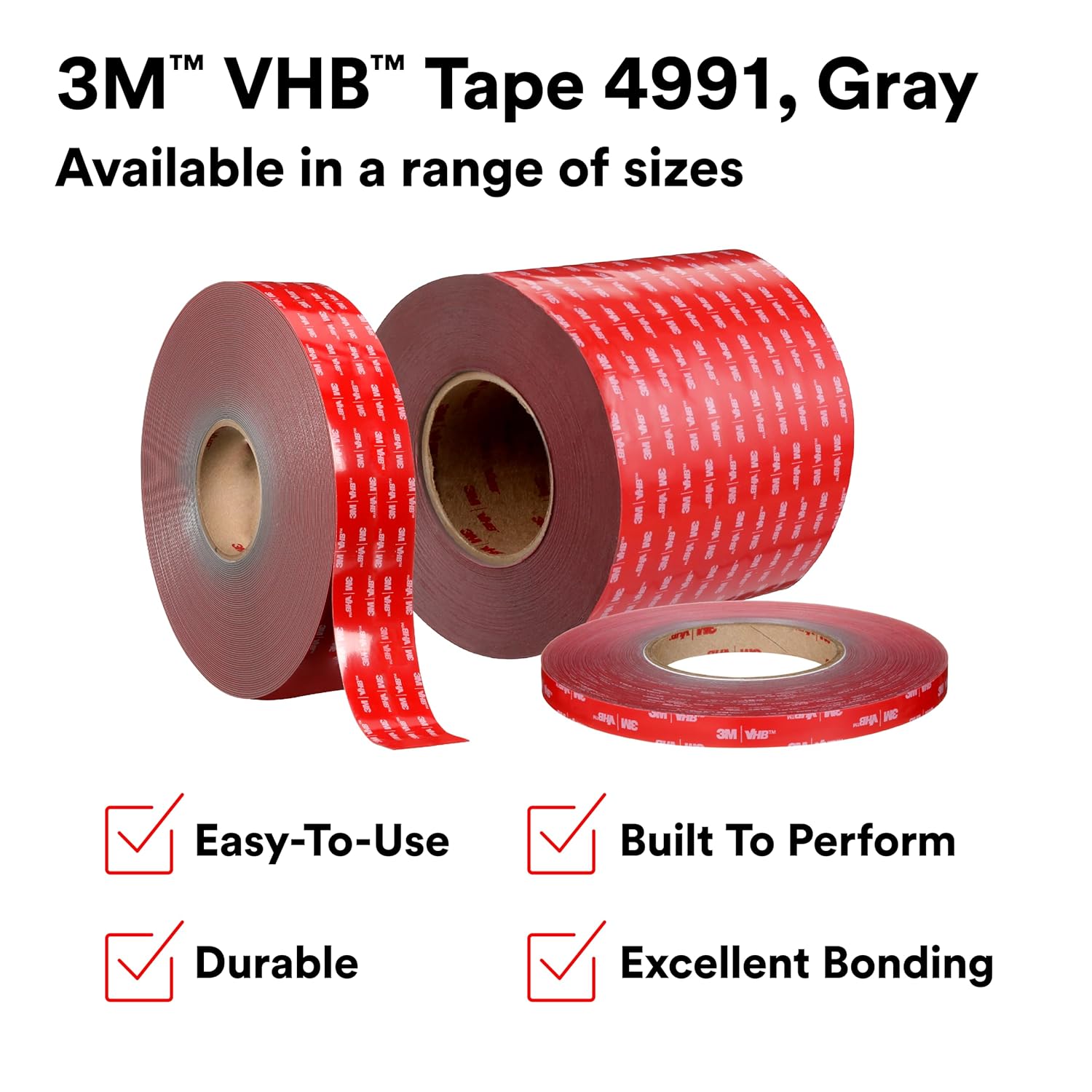 3M VHB Tape 4991, Gray, 1/2 in x 36 yd, 90 Mil