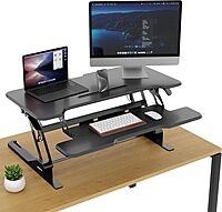 Mount-It! 38in Wide Height Adjustable Standing Desk Converter with Keyboard Tray
