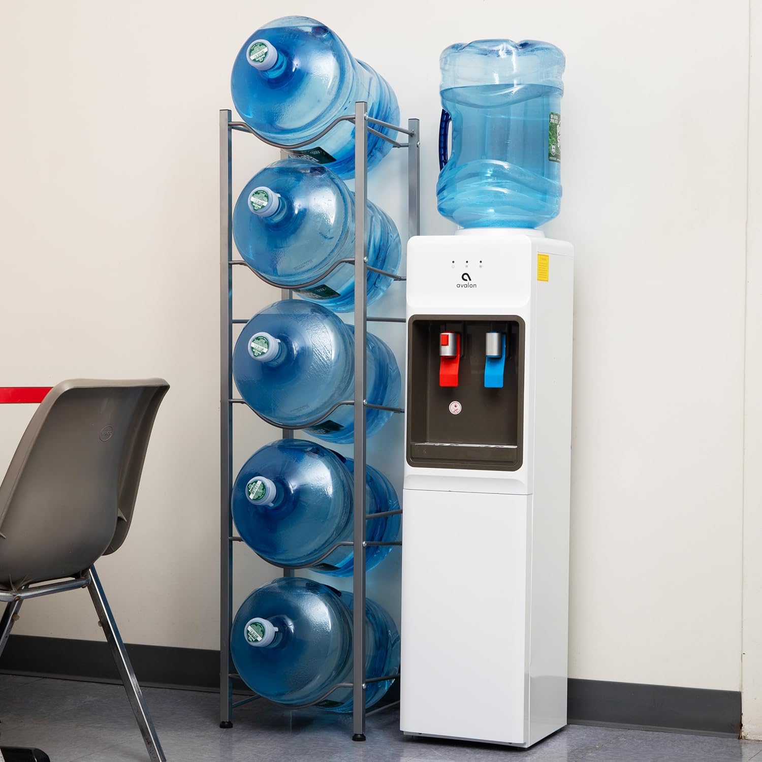 MIND READER 5 Gallon Water Jug Stand, Water Bottle Holder, Water Cooler Rack, Metal, Silver