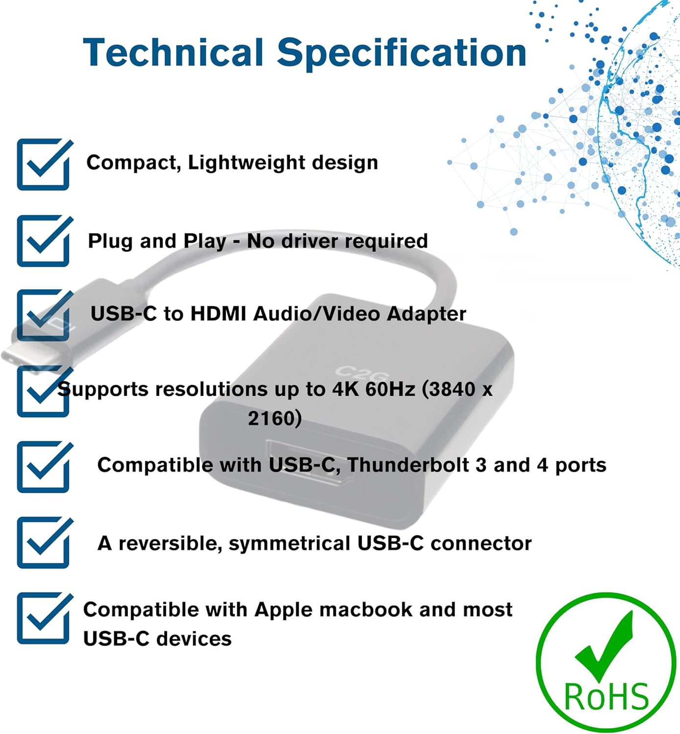 C2G CG26935USB-C to 4k60Hz HDMI Adapter, Black