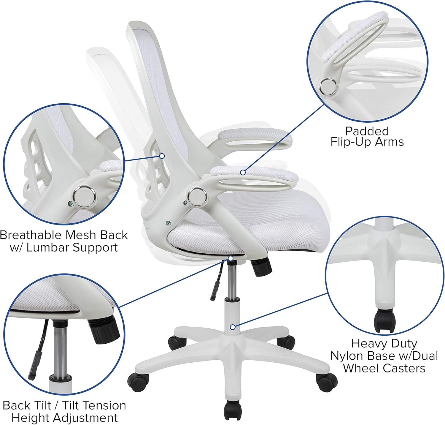 Flash Furniture Porter High-Back Mesh Ergonomic Swivel Office Chair with Adjustable Lumbar Support and Flip-Up Armrests