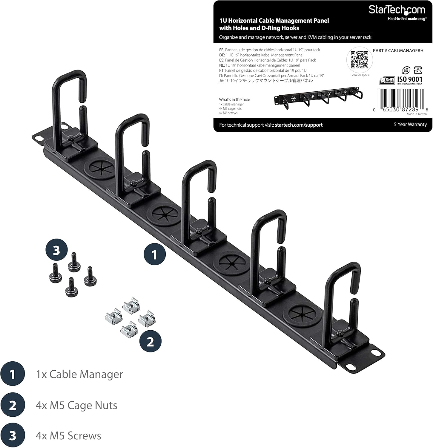 StarTech.com 1U 19" Rack Cable Management Panel