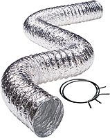 Deflecto 3-Ply 4in x 5ft Class 1 Flexible Aluminum Duct With Spring Clamps, Silver, FLXC0405