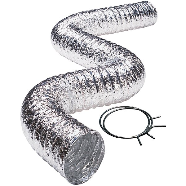 Deflecto 3-Ply 4in x 5ft Class 1 Flexible Aluminum Duct With Spring Clamps, Silver, FLXC0405