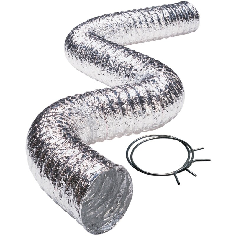 Deflecto 3-Ply 4in x 5ft Class 1 Flexible Aluminum Duct With Spring Clamps, Silver, FLXC0405