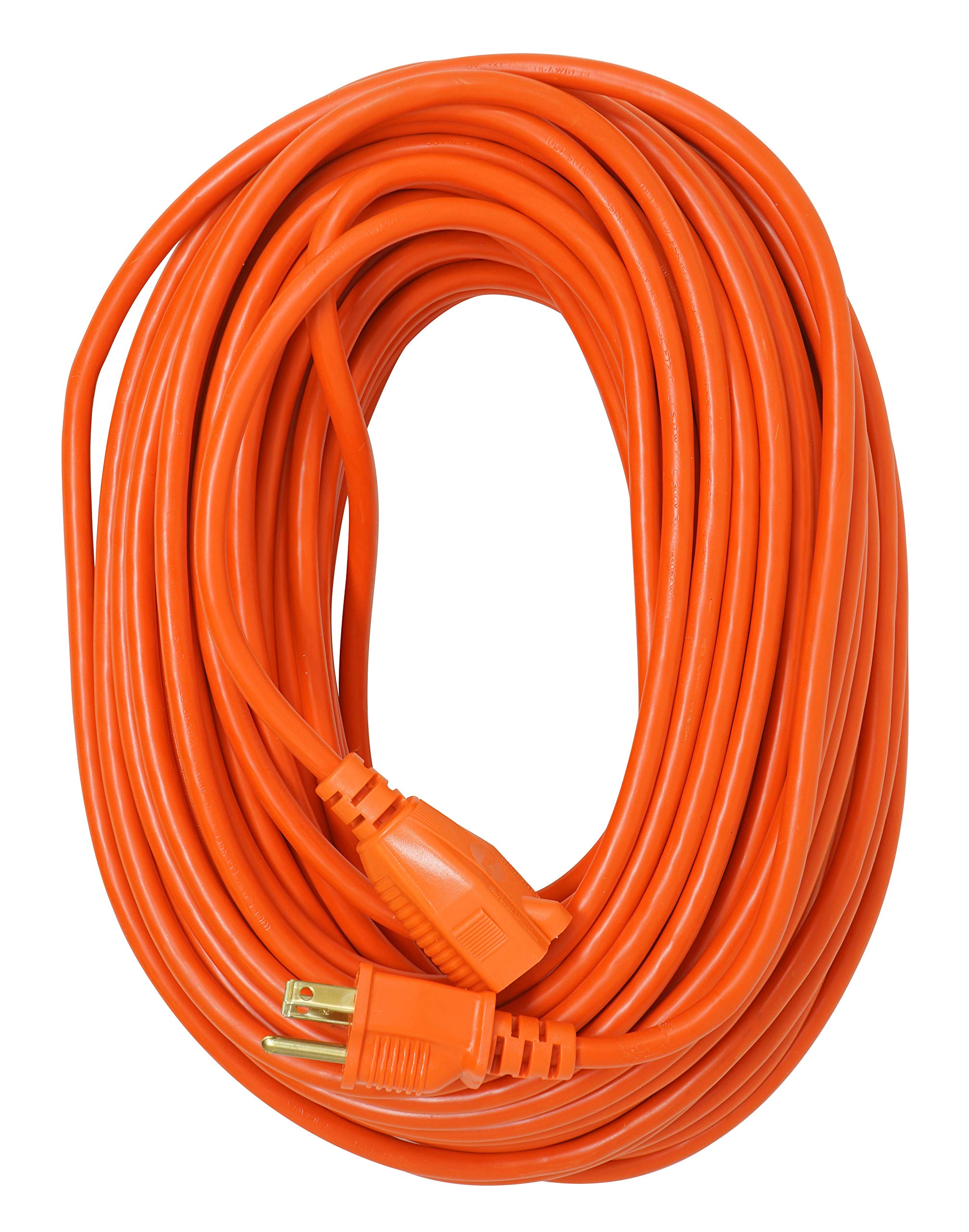 Heavy Duty Outdoor vinyl Power Extension Cord SJTW, Orange, 16/3, 100 FT. 100-Feet